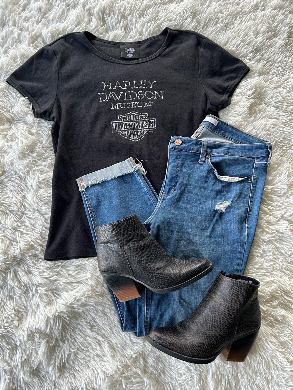 Harley-Davidson | Black Rhinestone Logo Tee